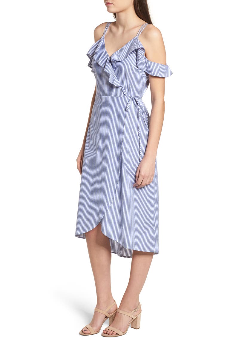 Stripe Ruffle Wrap Dress, Alternate, color, BLUE DRIFT JANNY STRIPE