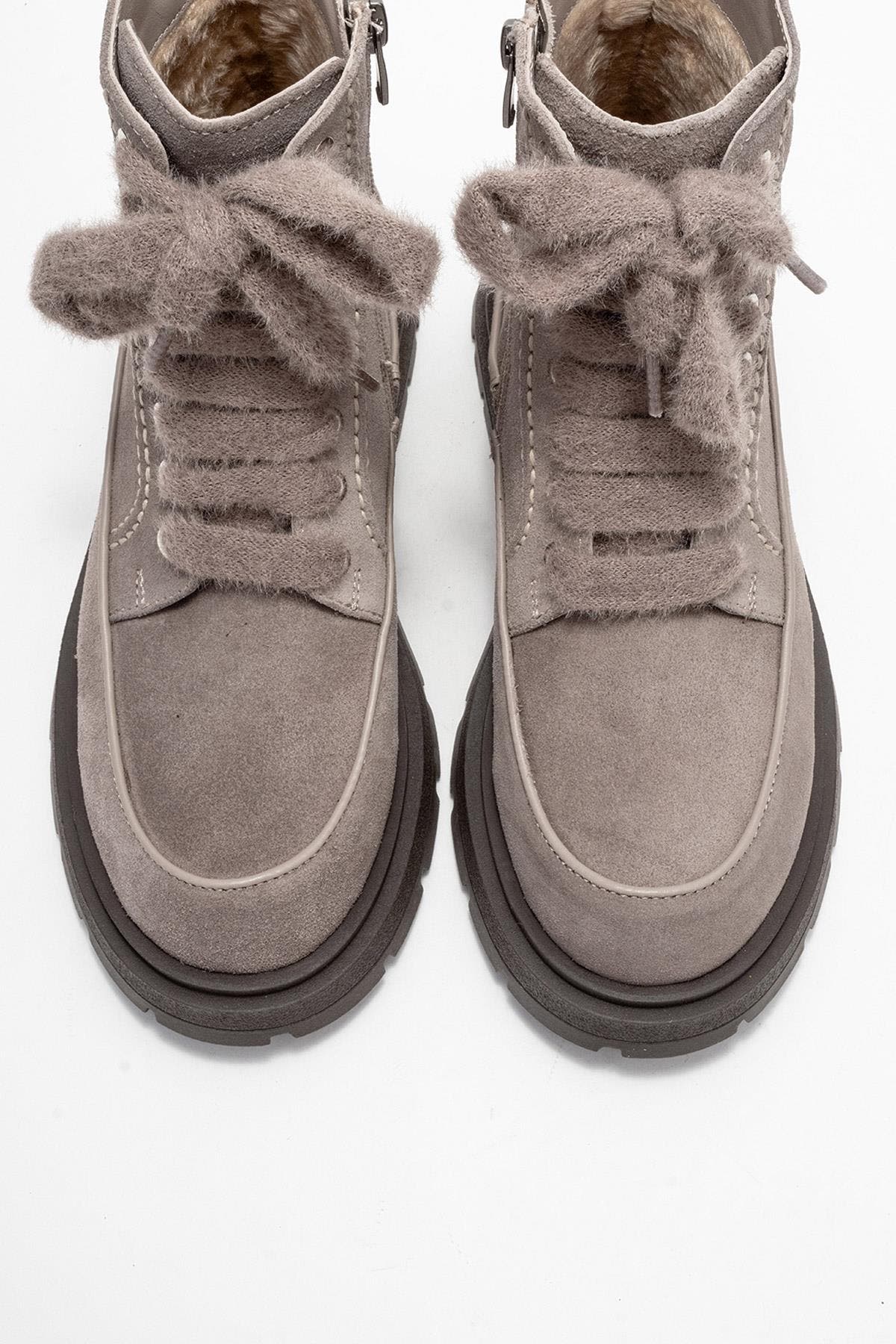 Forever & Always Shoes Mina Leather Combat Boot, Alternate, color, Grey Suede Leather