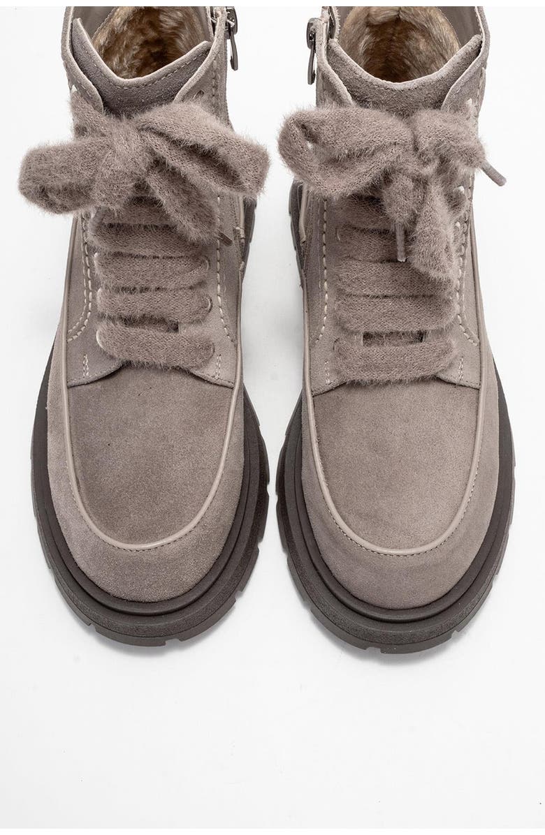 Forever & Always Shoes Mina Leather Combat Boot, Alternate, color, Grey Suede Leather