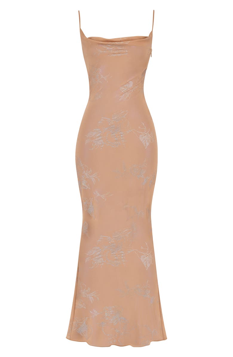 HOUSE OF CB Gabrielle Metallic Cowl Neck Satin Dress, Alternate, color, Iridescent Caf