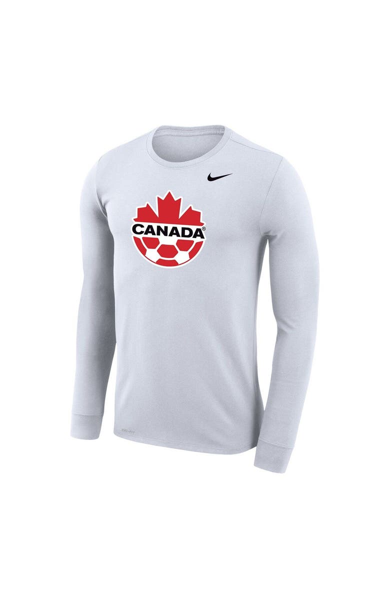 Nike Men's Nike White Canada Soccer Primary Logo Legend Performance Long Sleeve T-Shirt, Alternate, color, 