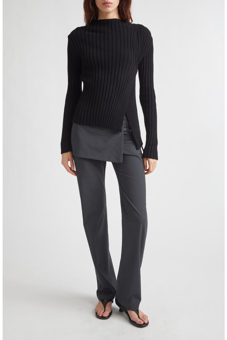 Esmolar Asymmetric Organic Cotton Rib Sweater, Alternate, color, 999 - BLACK