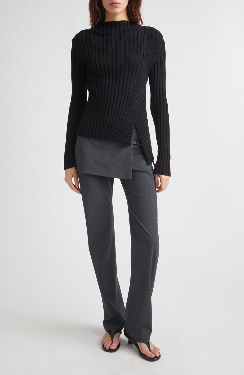 Paloma Wool Esmolar Asymmetric Organic Cotton Rib Sweater, Alternate, color, 999 - Black