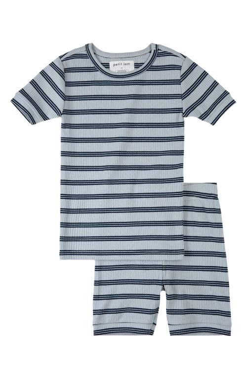 Firsts By Petit Lem Petit Lem Kids' Stripe Rib Fitted Two-piece Short Pajamas In Light Blue