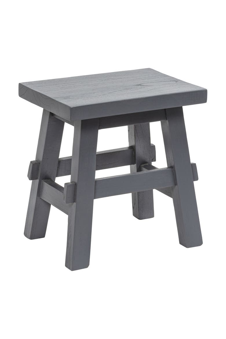 Revine Handcrafted Rustic Solid Wood Backless Accent Stool, Mindi Wood Decorative Small Indoor Seat for Living Room, Main, color, Dark Gray