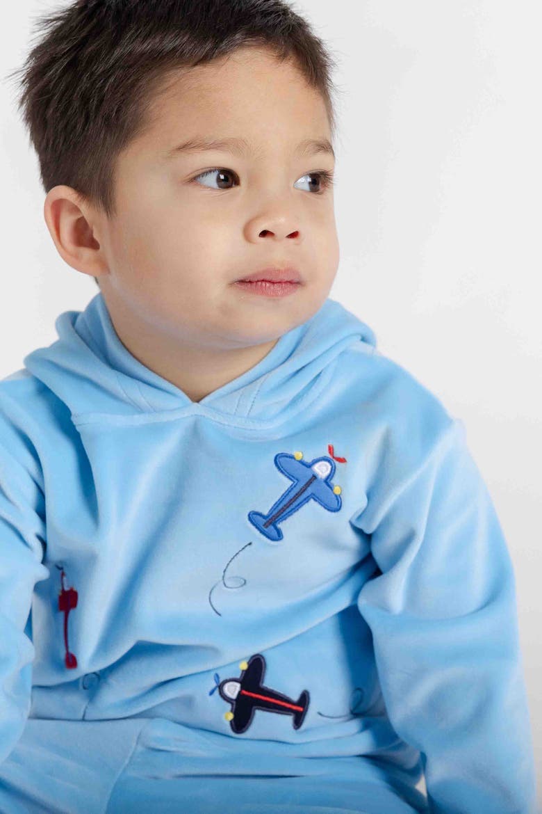 Velour Hoodie With Airplanes, Alternate, color, Light Blue