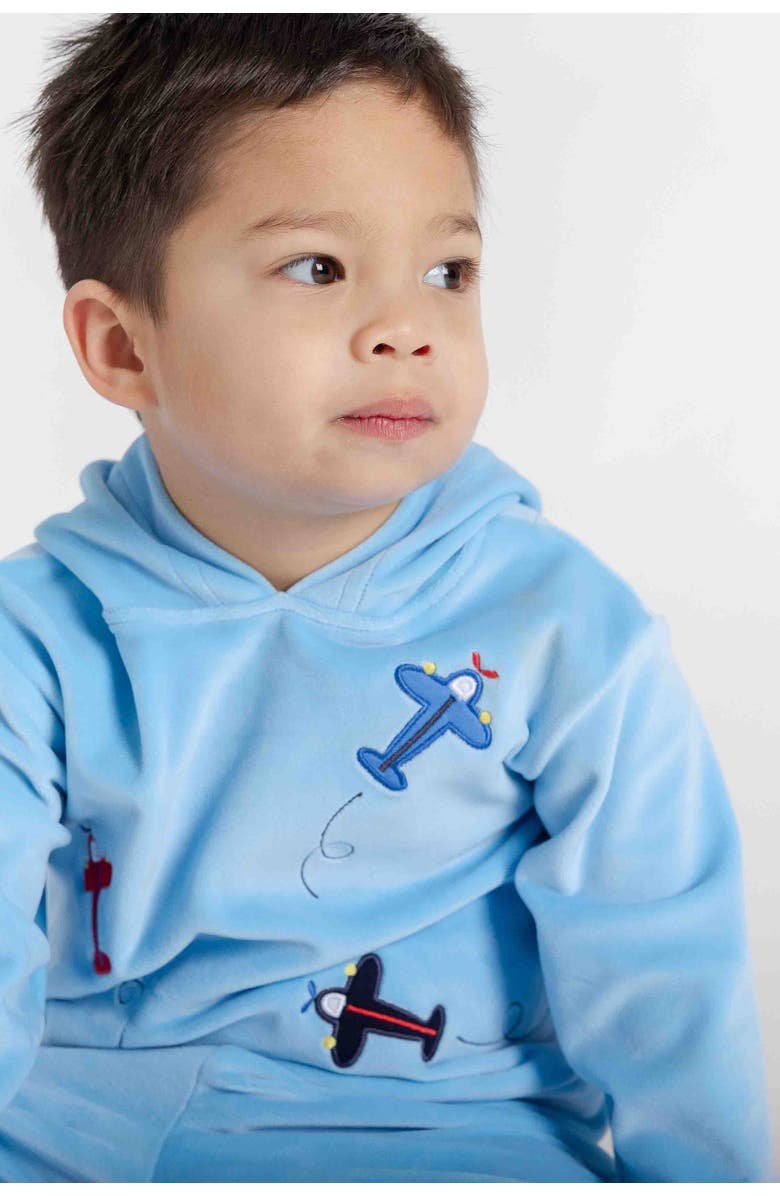 Florence Eiseman Velour Hoodie With Airplanes, Alternate, color, Light Blue