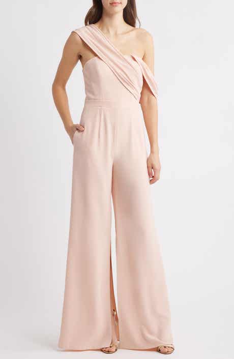 Black Halo Evelina Draped Off the Shoulder Wide Leg Jumpsuit
