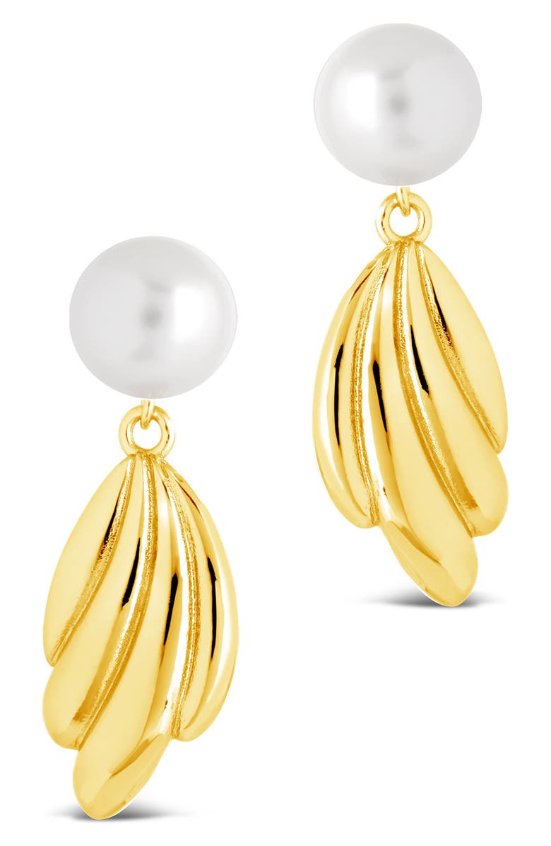 Sterling Forever Chrie 9mm Cultured Pearl Drop Earrings, Alternate, color, Gold