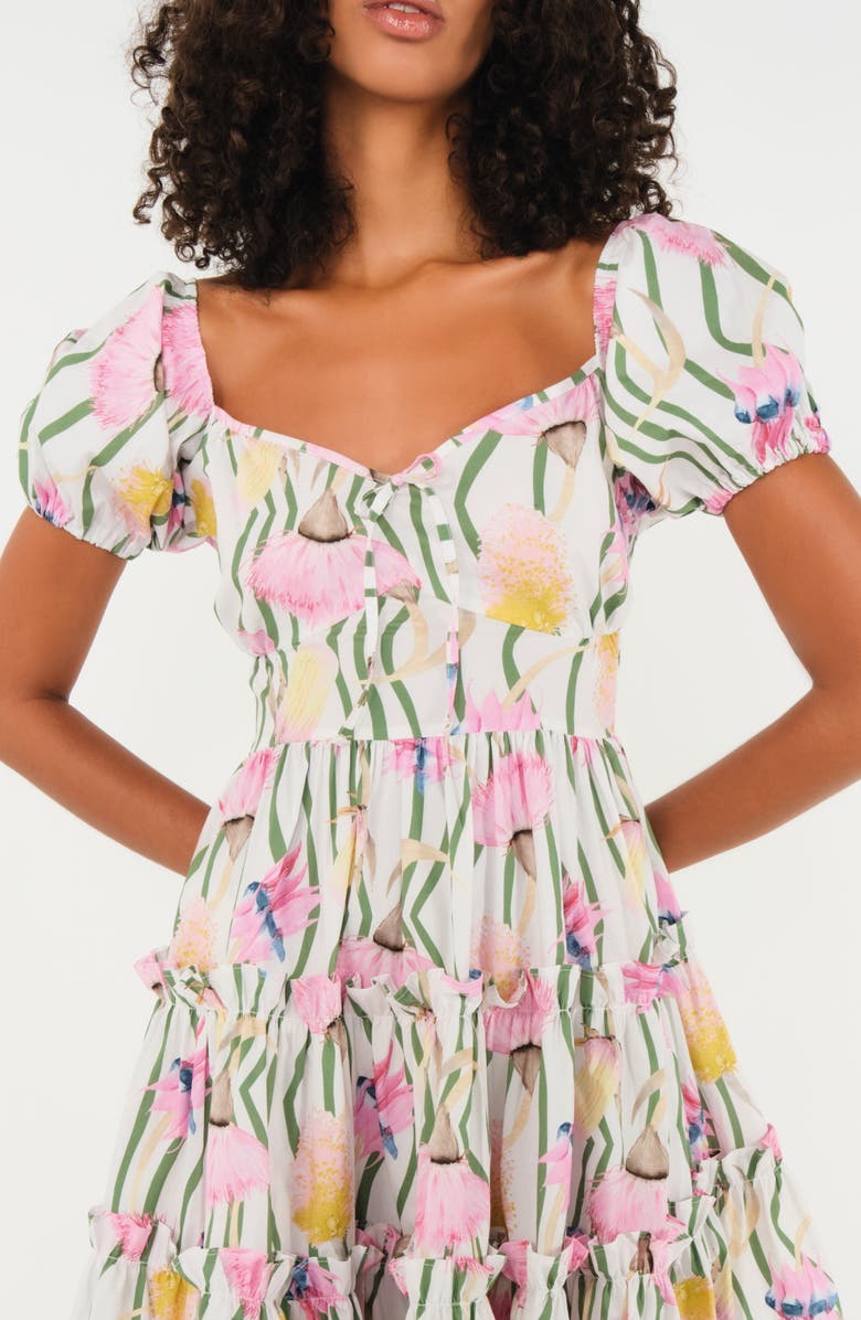 The Lulo Project Bloom Puff Sleeve Tiered Stretch Cotton Minidress, Alternate, color, Aussie Desert Flowers