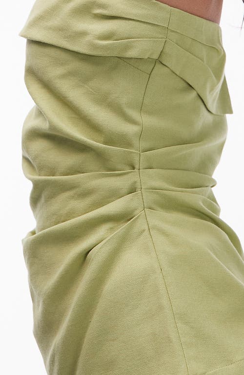 Topshop Linen Fold Over Bandeau Top In Green