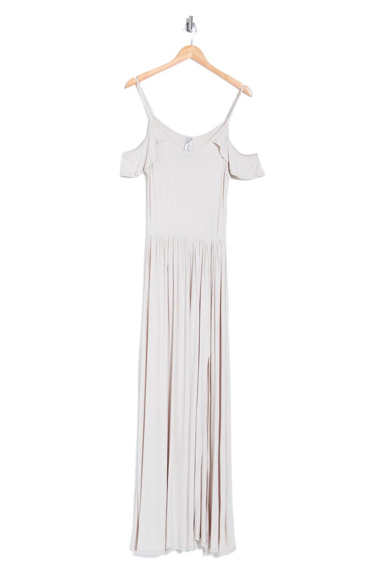 Ruffle Cold Shoulder Maxi Dress, Alternate, color, SAND