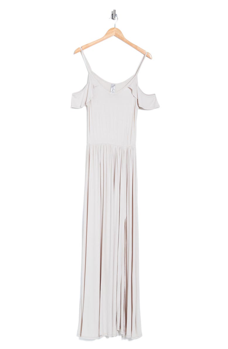 GO COUTURE Ruffle Cold Shoulder Maxi Dress, Alternate, color, Sand