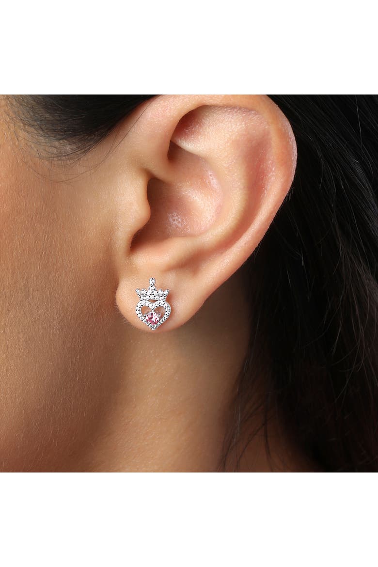 Princess Tiara Cubic Zirconia Stud Earrings Official License, Alternate, color, Pink