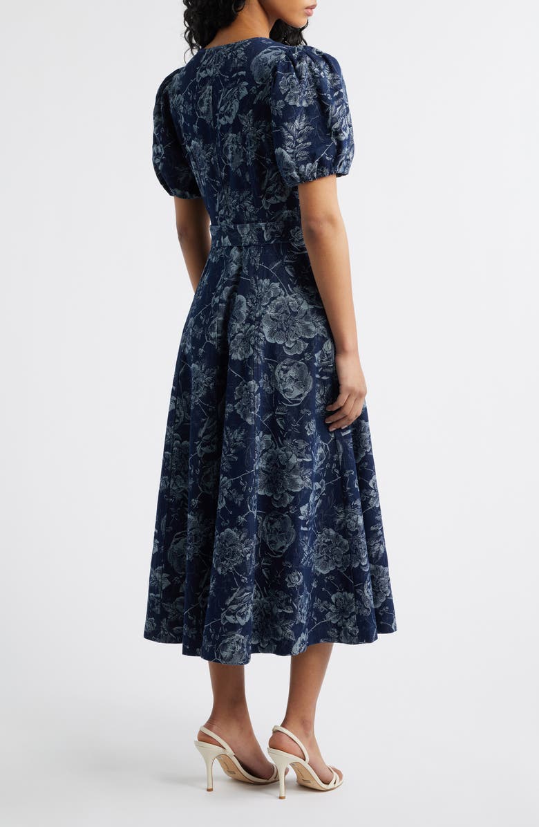 FREEMARKET Belted Puff Sleeve Denim Dress, Alternate, color, 