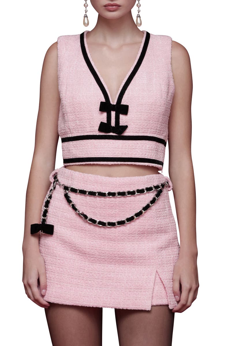 Avec Les Filles Bow Trim Sleeveless Crop Top, Main, color, Candy Pink