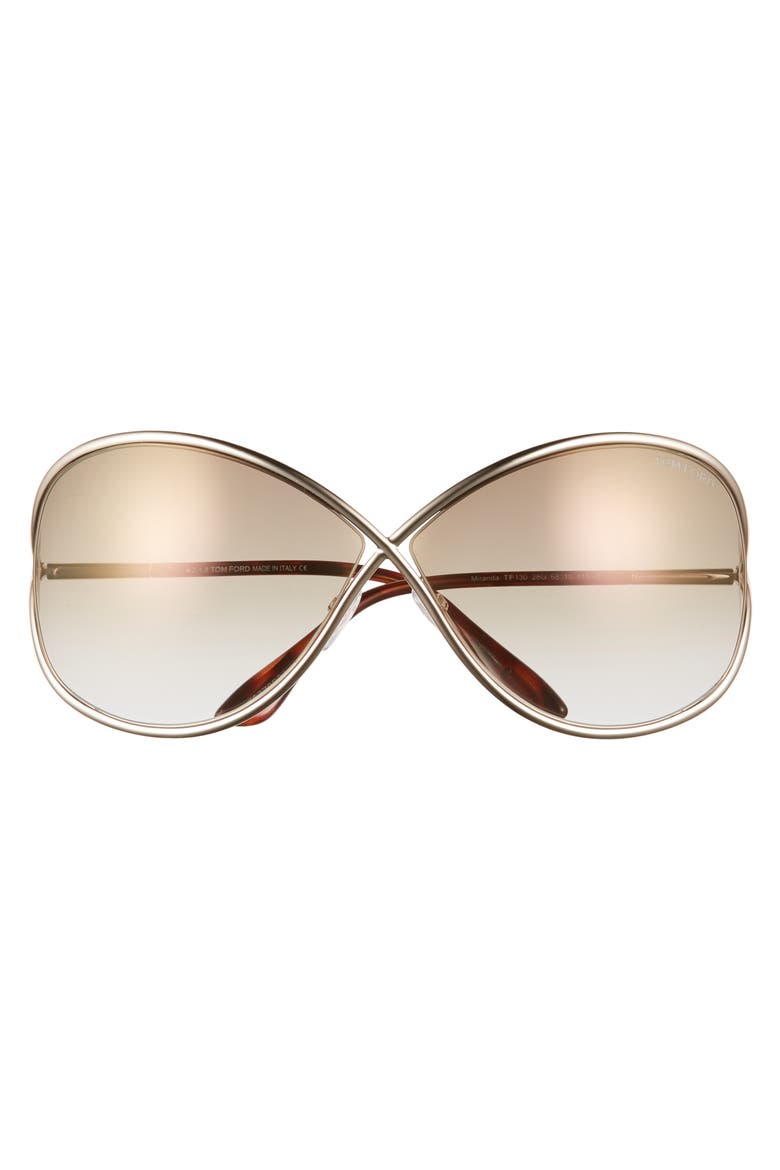 Miranda 68mm Open Temple Oversize Metal Sunglasses, Alternate, color, SHINY ROSE GOLD/ BROWN