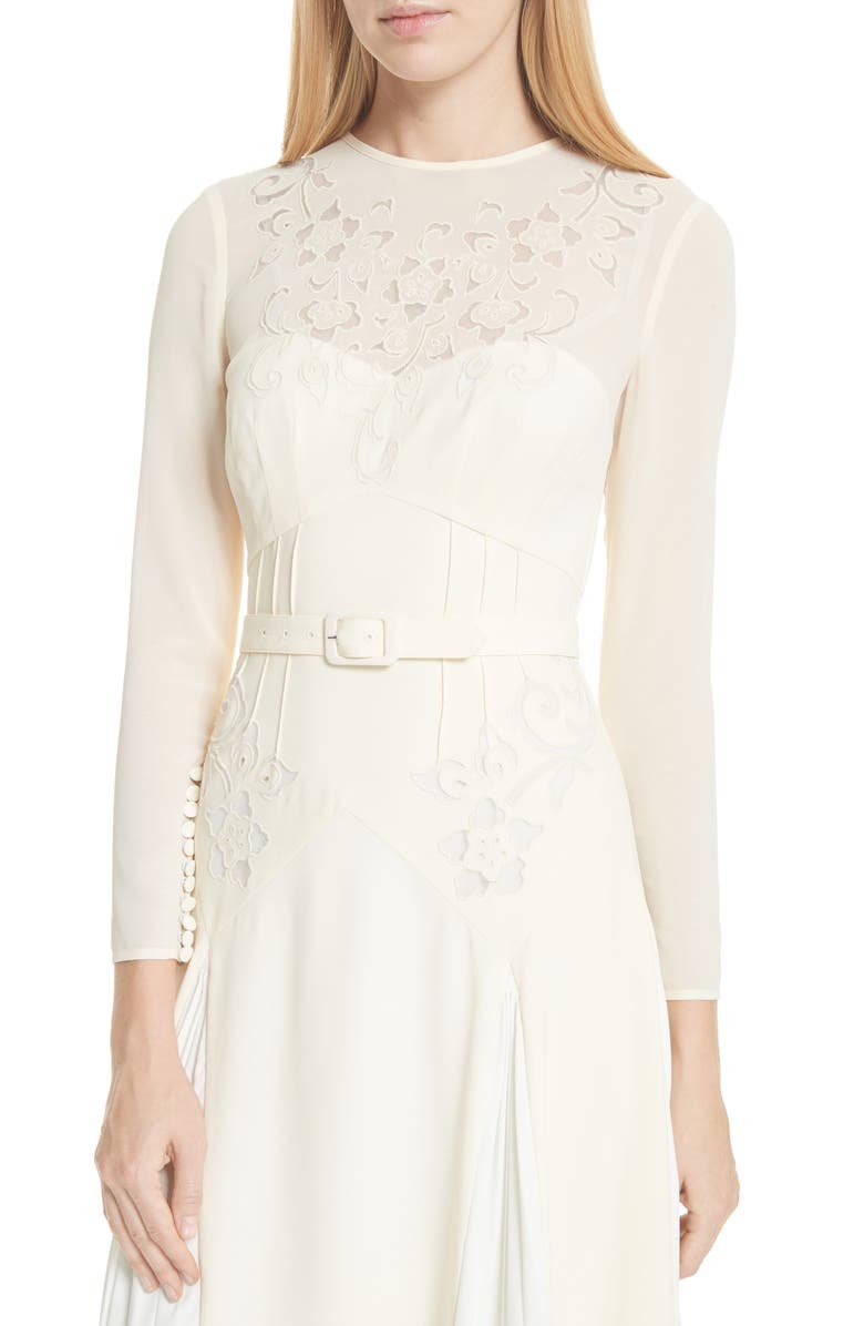 Self-Portrait Embroidered Belted Midi Dress, Alternate, color,