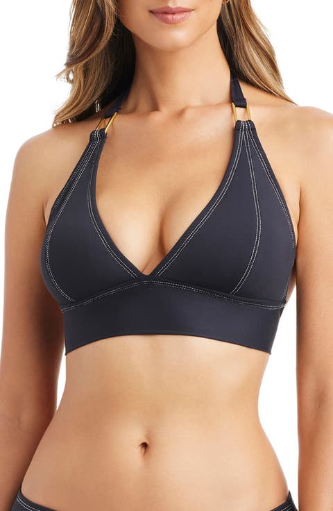Contrast Stitch Halter Bikini Top