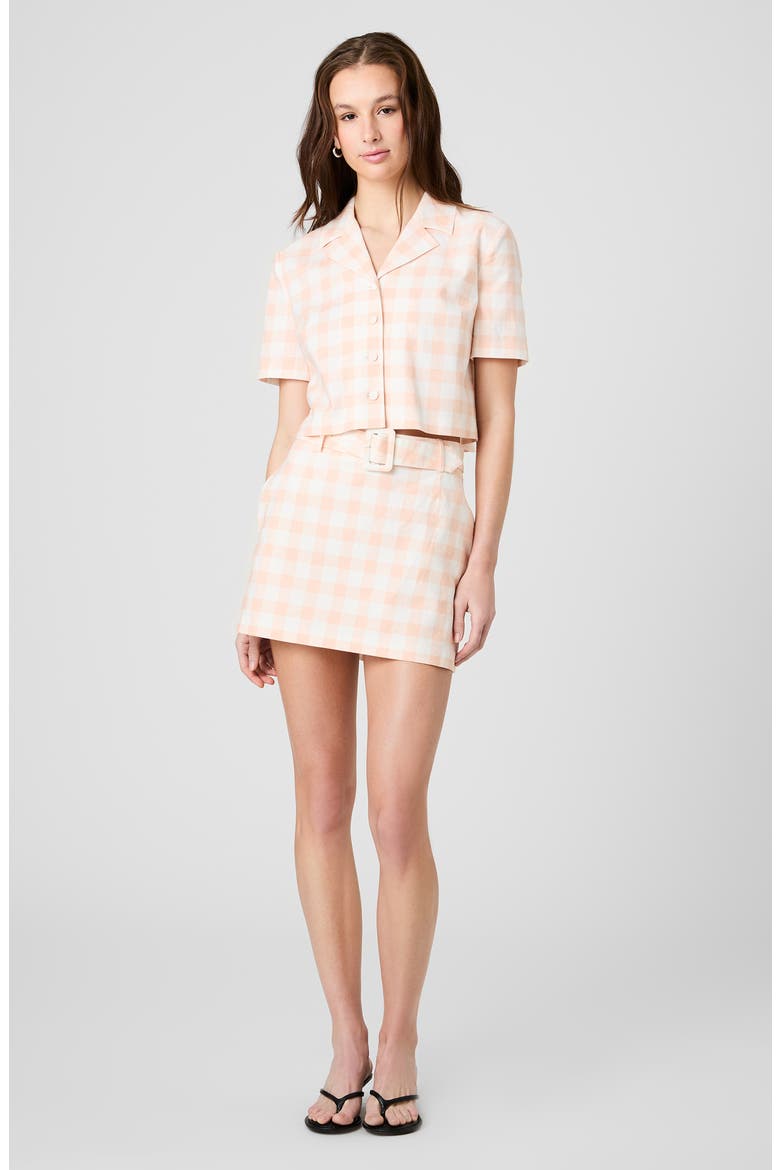 Gingham Crop Linen Blend Shirt, Alternate, color, SEASHELL GINGHAM