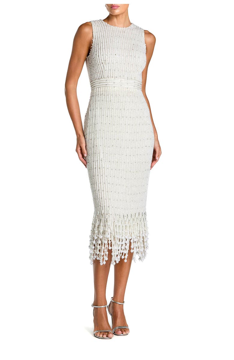Mac Duggal Pearl Embellished Sleeveless Midi Dress, Main, color, Ivory