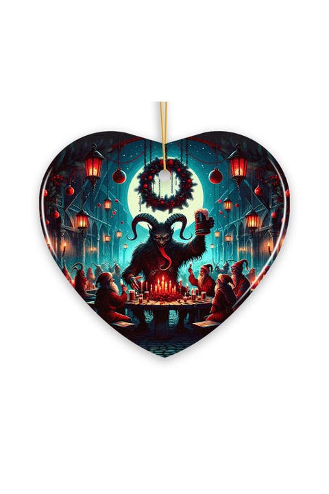Krampus Tavern Revelry Heart Ceramic Ornament