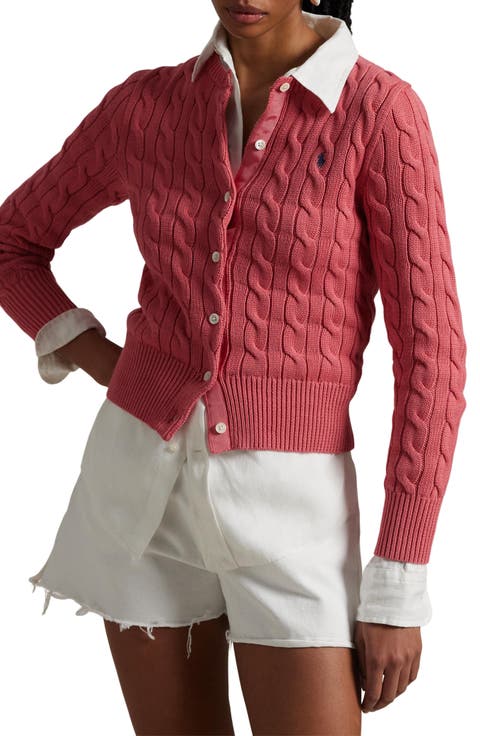 Cable Knit Cotton Crewneck Cardigan