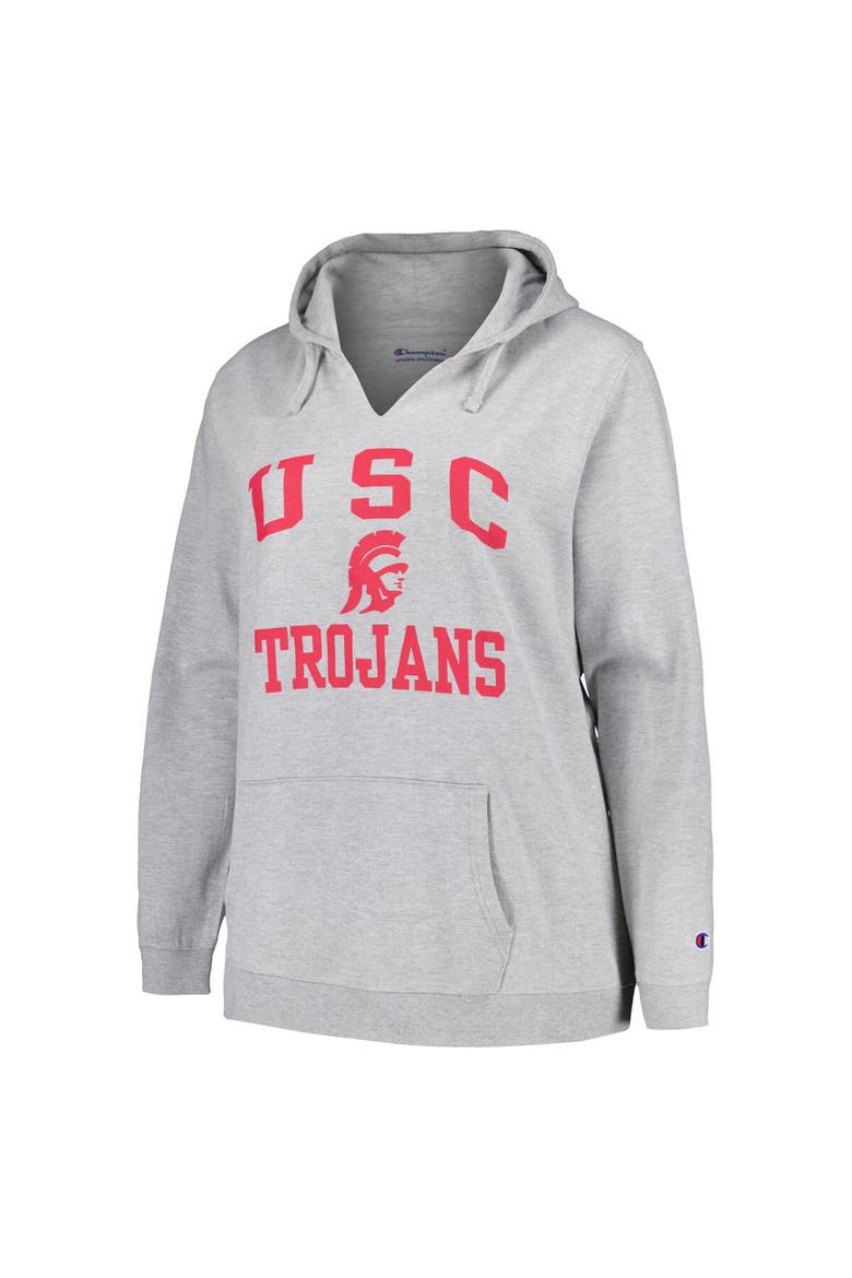 Women's Champion Heather Gray USC Trojans Plus Size Heart & Soul Notch Neck Pullover, Alternate, color, Heather Gray