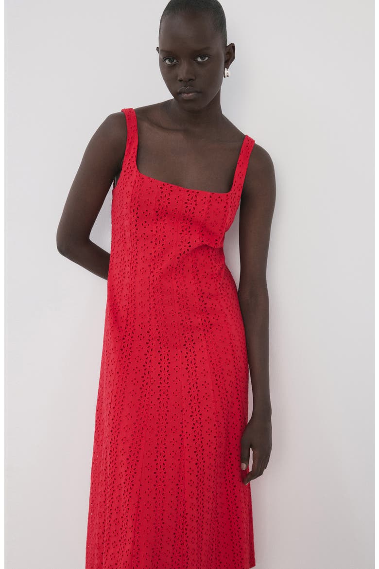 Square Neck Cotton Eyelet Dress, Alternate, color, RED