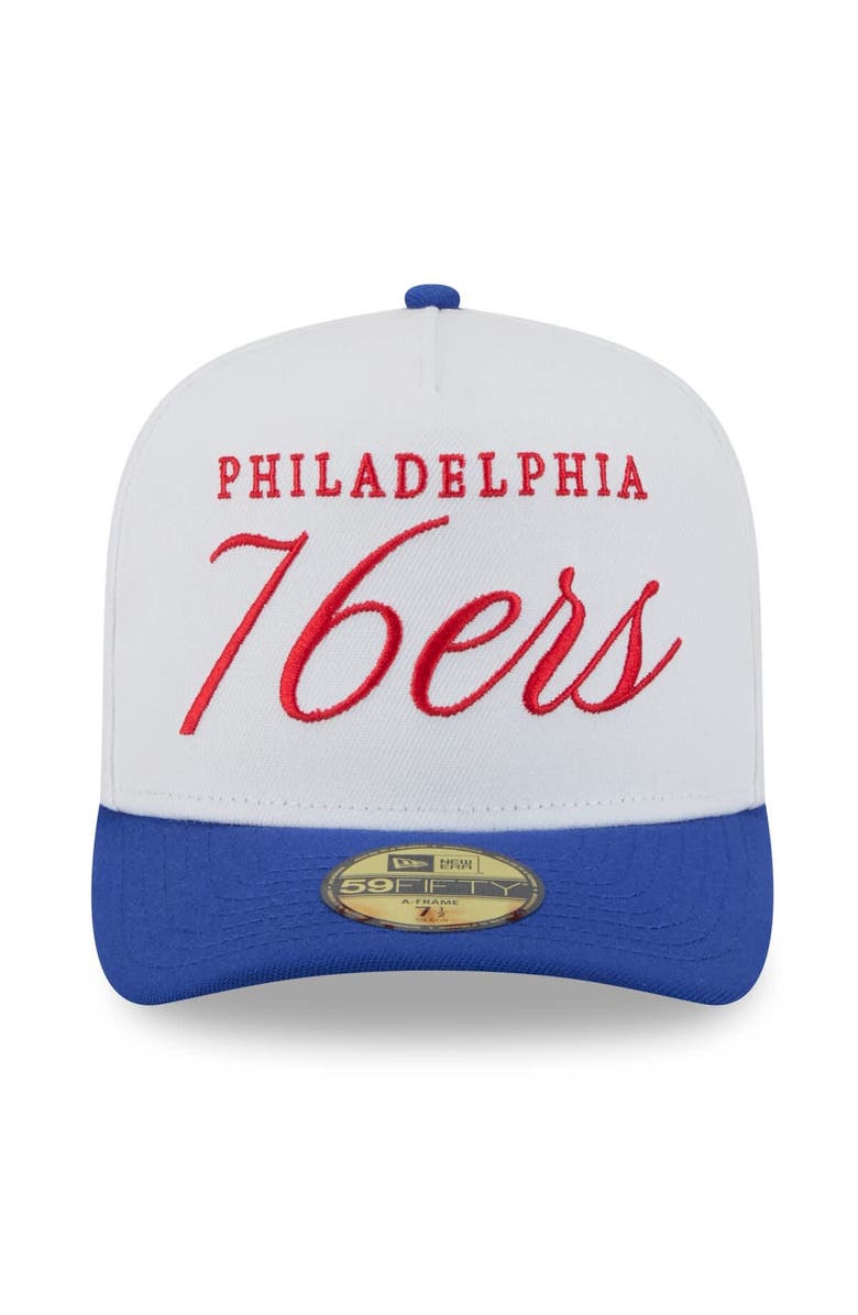 New Era Men's New Era White/Royal Philadelphia 76ers 2025 NBA Draft A-Frame 59FIFTY Fitted Hat, Alternate, color, White