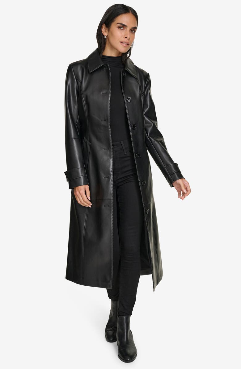 Calvin Klein Faux Leather Belted Trench Coat, Alternate, color,