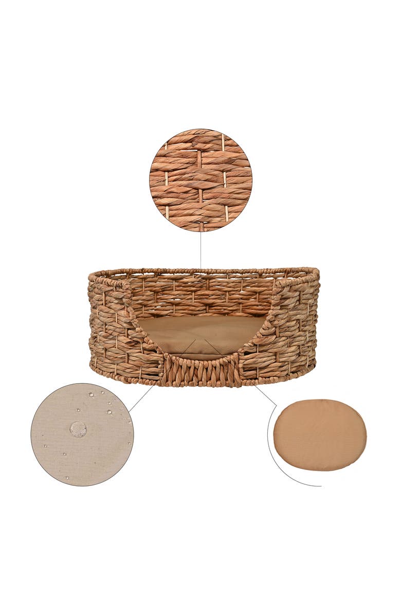 The Licker Store Perri 24" x 18" Classic Farmhouse Handwoven Hyacinth Oval Pet Bed, Machine-Washable Cushion, Main, color, Natural