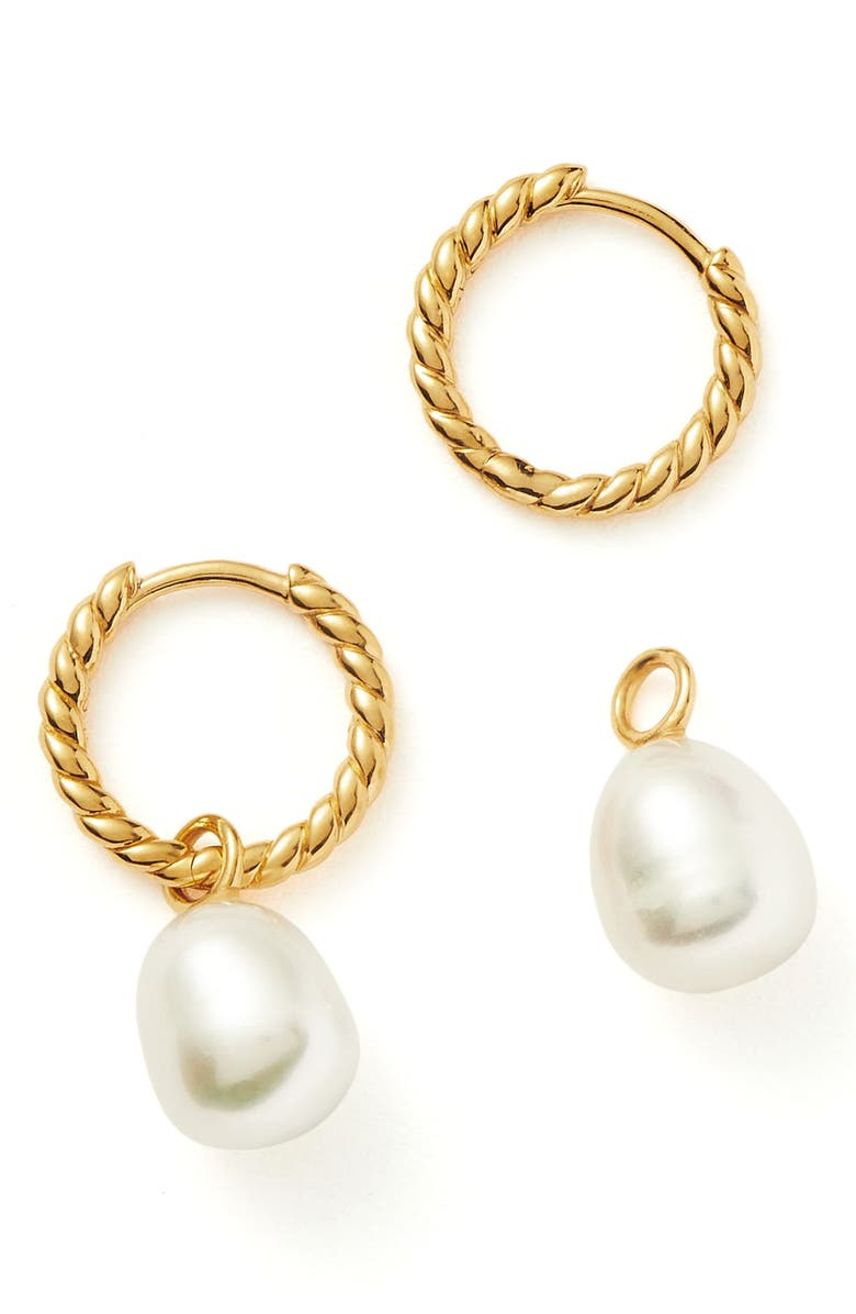 Missoma 18K Gold Vermeil Pearl Drop Twisted Huggie Hoop Earrings, Alternate, color, 