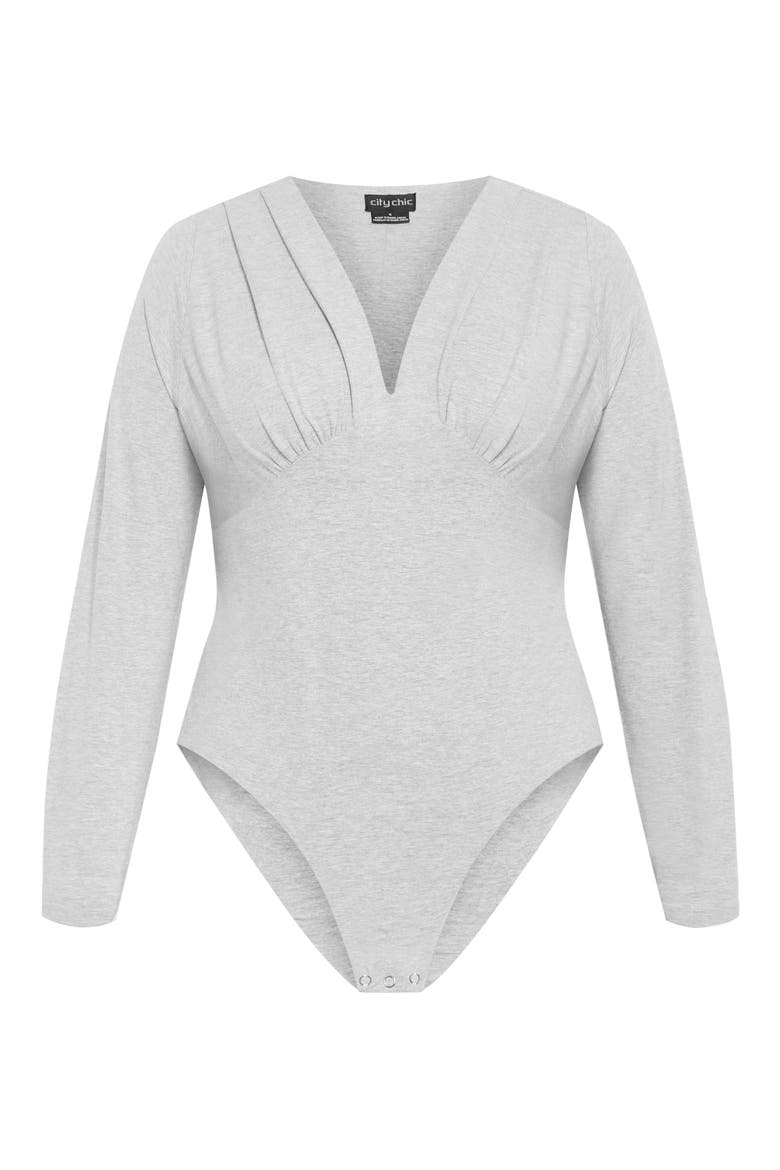 Amelia Pleated Long Sleeve Stretch Cotton Bodysuit, Alternate, color, GREY MARLE