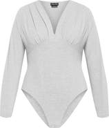 City Chic Amelia Pleated Long Sleeve Stretch Cotton Bodysuit