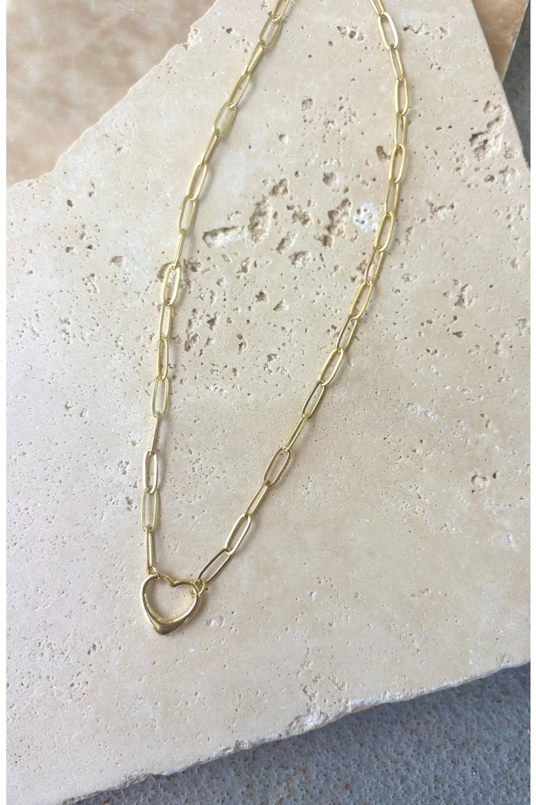 Paperclip Chain Heart Pendant Necklace, Alternate, color, GOLD