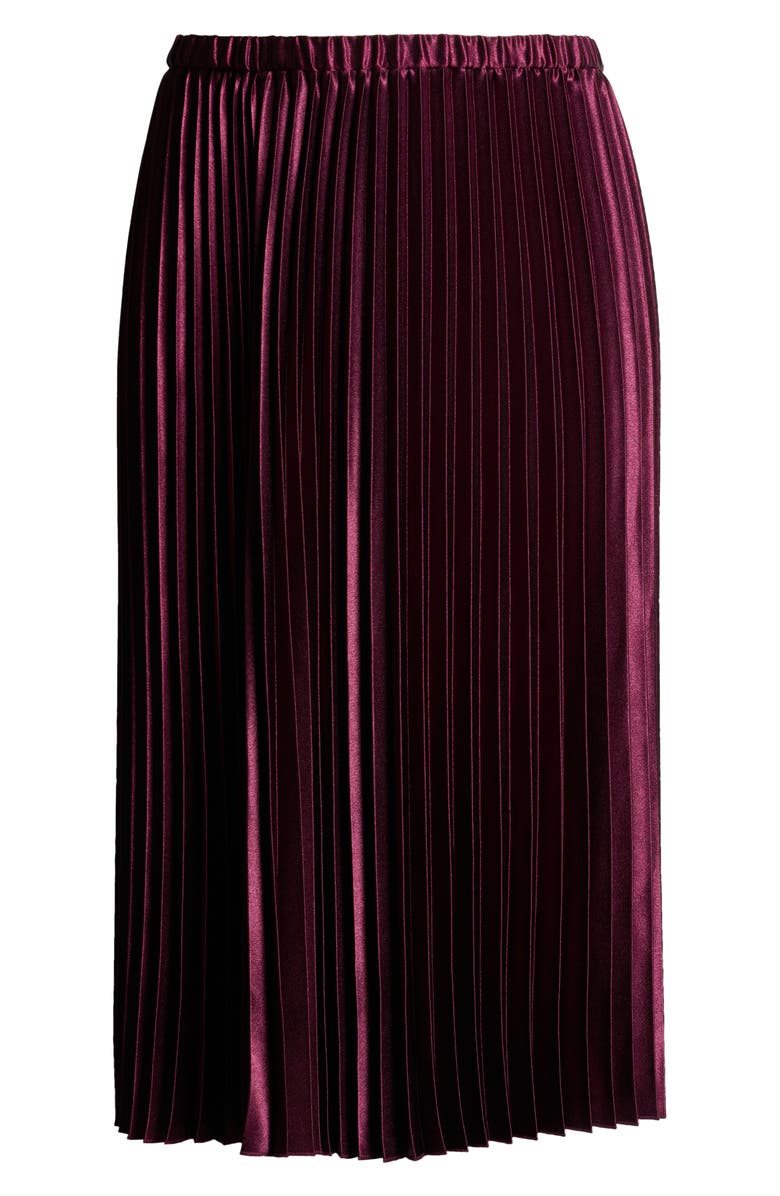 Anne Klein Pleated Satin Midi Skirt, Alternate, color, Chianti