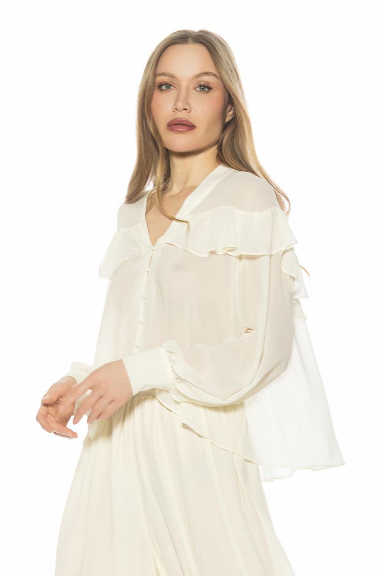 Solace Ruffle Long Sleeve Button-Up Top, Alternate, color, IVORY