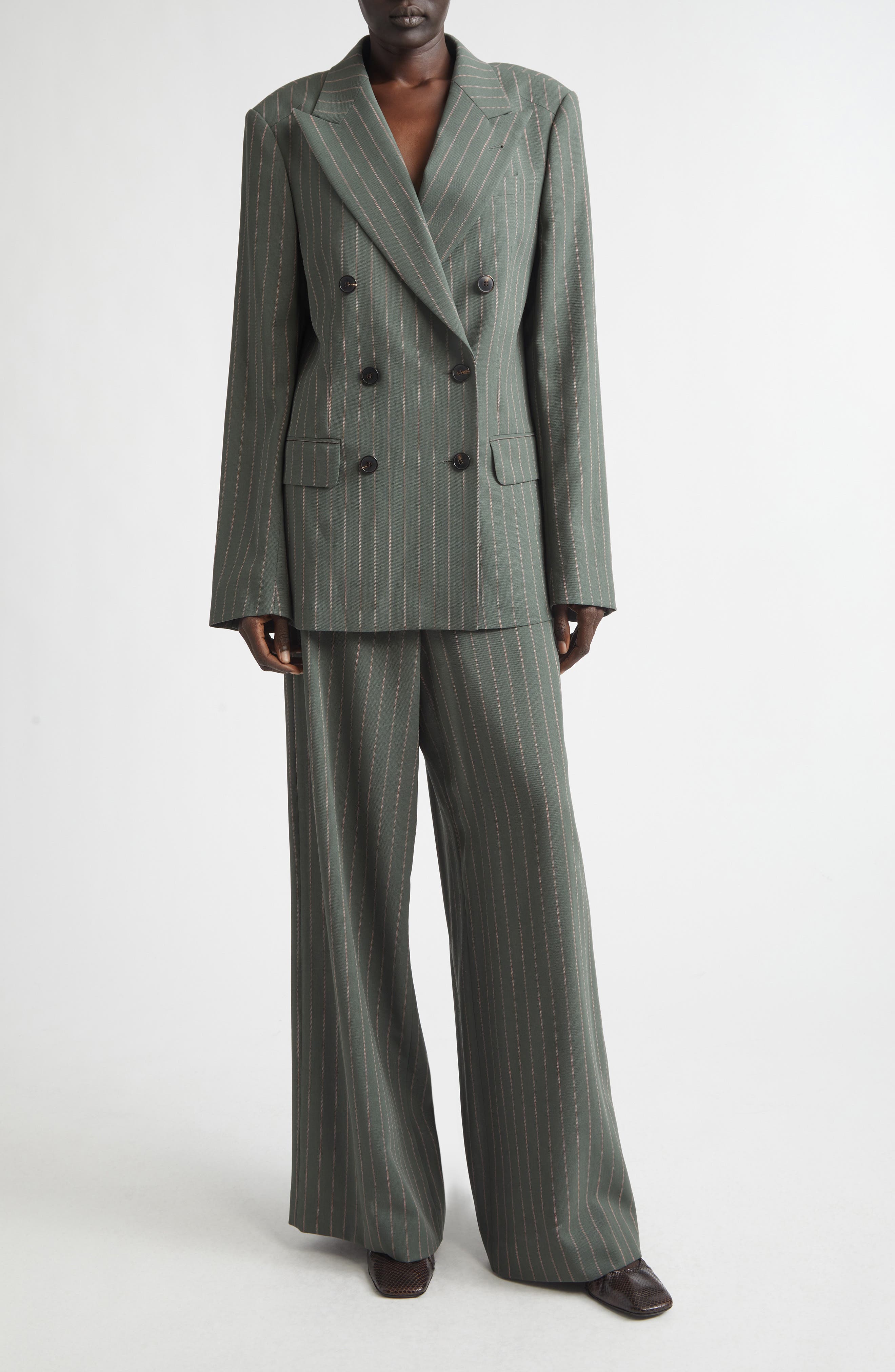 Stripe Wool Crepe Wide Leg Pants - image 2
