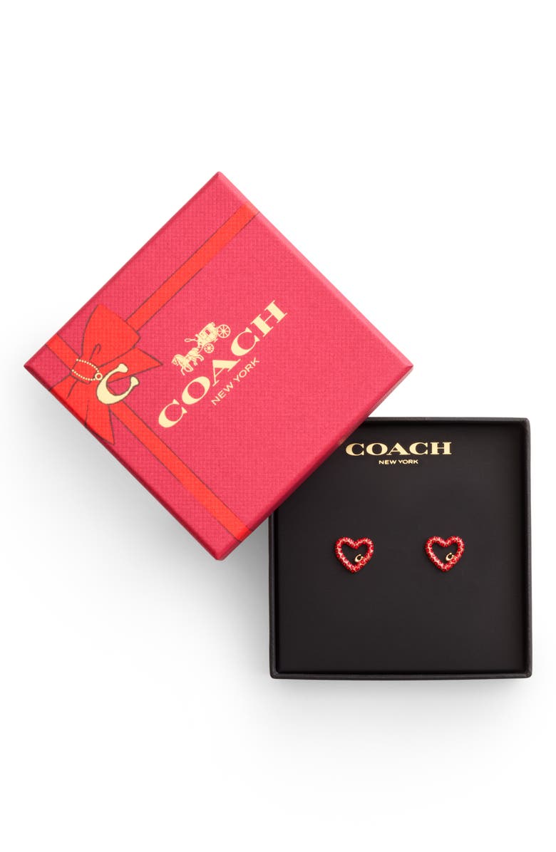 COACH Pavé Heart Stud Earrings, Alternate, color,