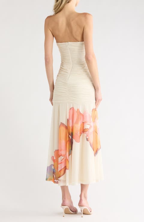 Bonnie Strapless Ruched Mesh Maxi Dress