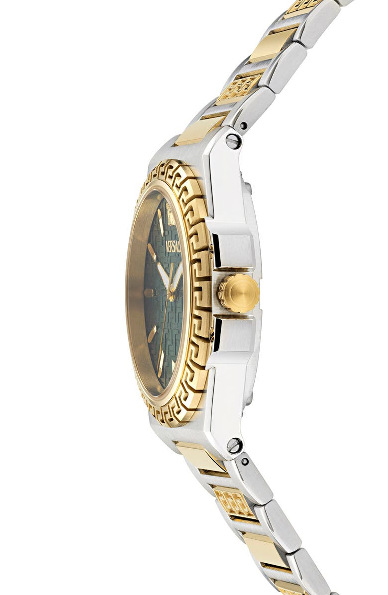 Versace Greca Reaction Bracelet Watch, 38mm, Alternate, color, Green/ Two Tone