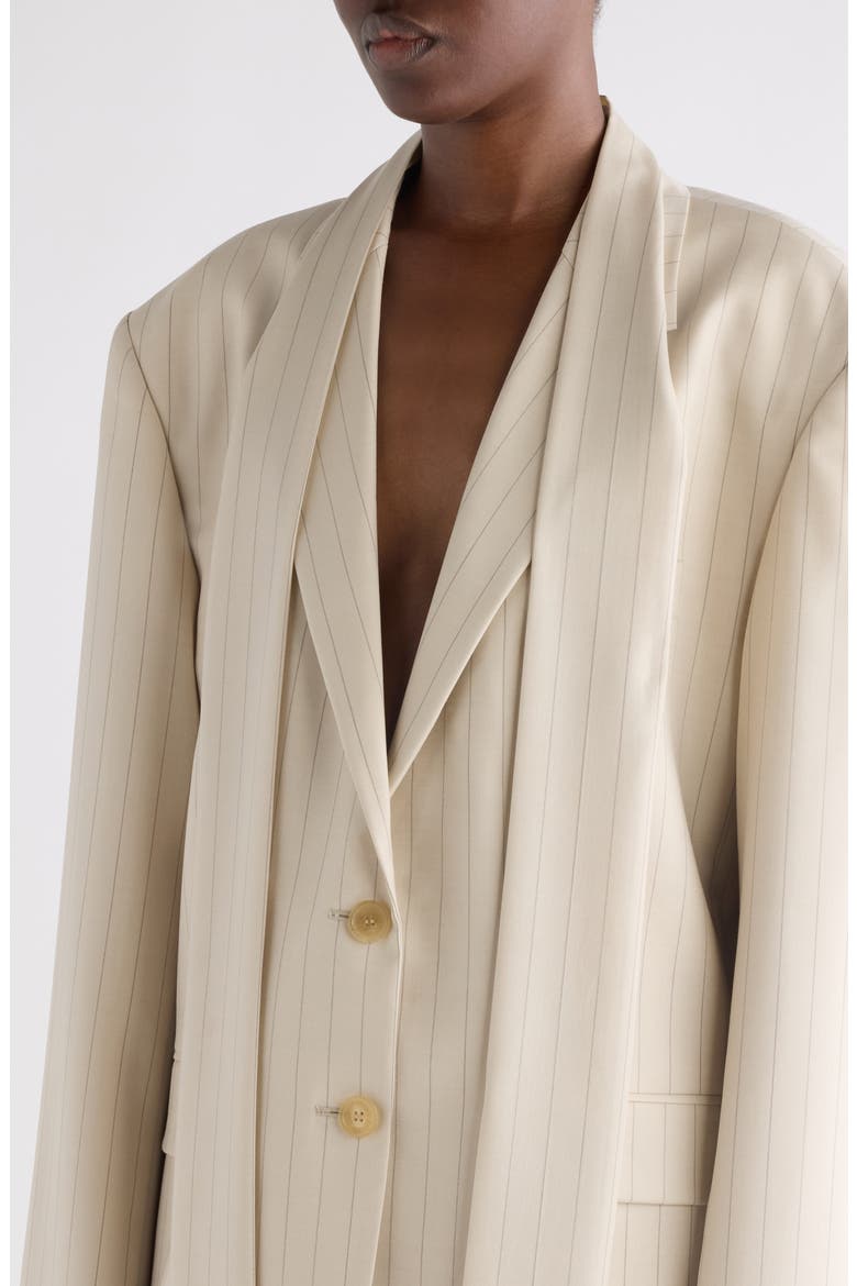 Pinstripe Wool Blazer with Scarf, Alternate, color, CREAM BEIGE
