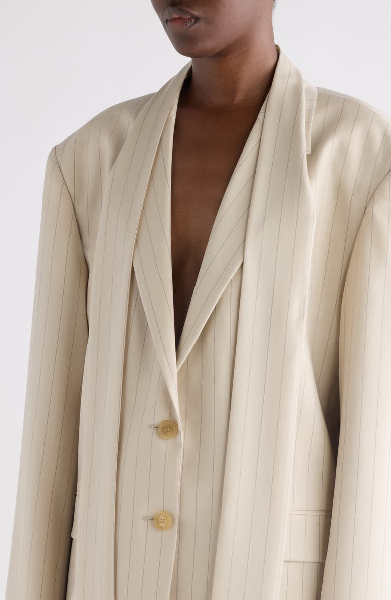 Acne Studios Pinstripe Wool Blazer with Scarf, Alternate, color, Cream Beige