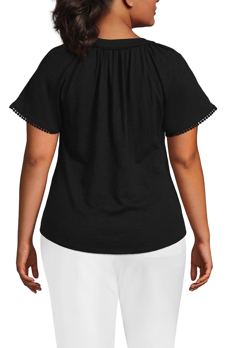 Lands' End Plus Size Slub Short Sleeve Notch Neck Top, Alternate, color, Black