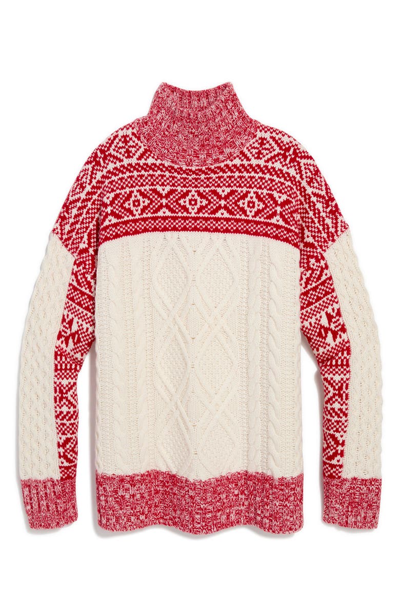 vineyard vines Fair Isle Mock Neck Merino Wool & Cashmere Blend Sweater, Alternate, color, Marshmallow