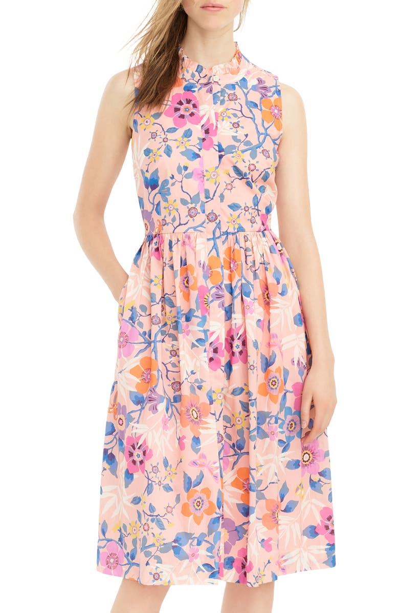 J.Crew Liberty Pavilion Floral Print Ruffle Neck Dress, Main, color,