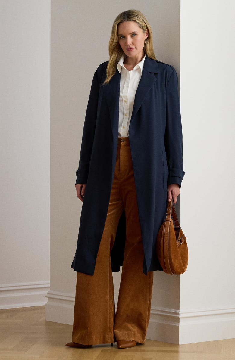 Lauren Ralph Lauren Double-Faced Georgette Wrap Coat, Alternate, color, Lauren Navy