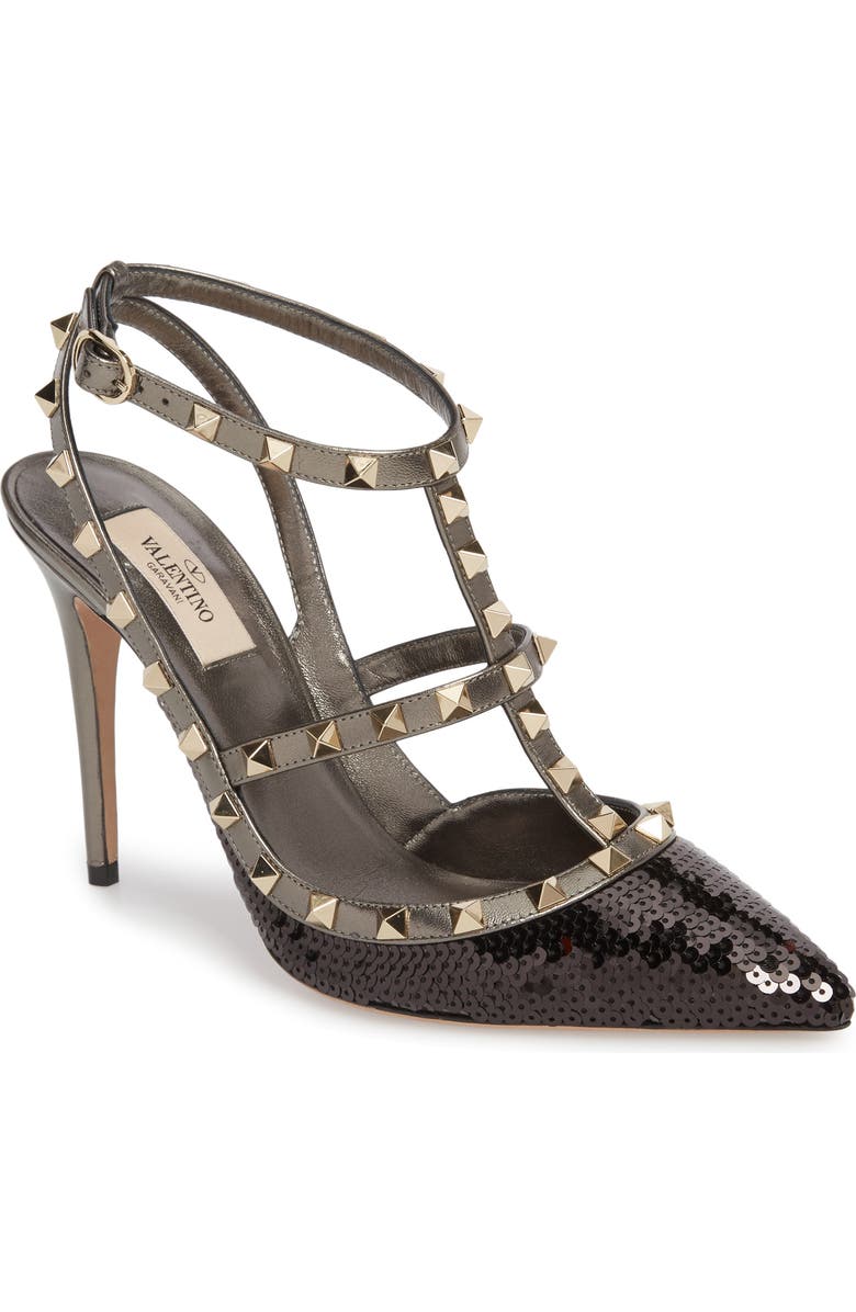 Valentino Garavani Rockstud Sequin T-Strap Pump, Main, color,