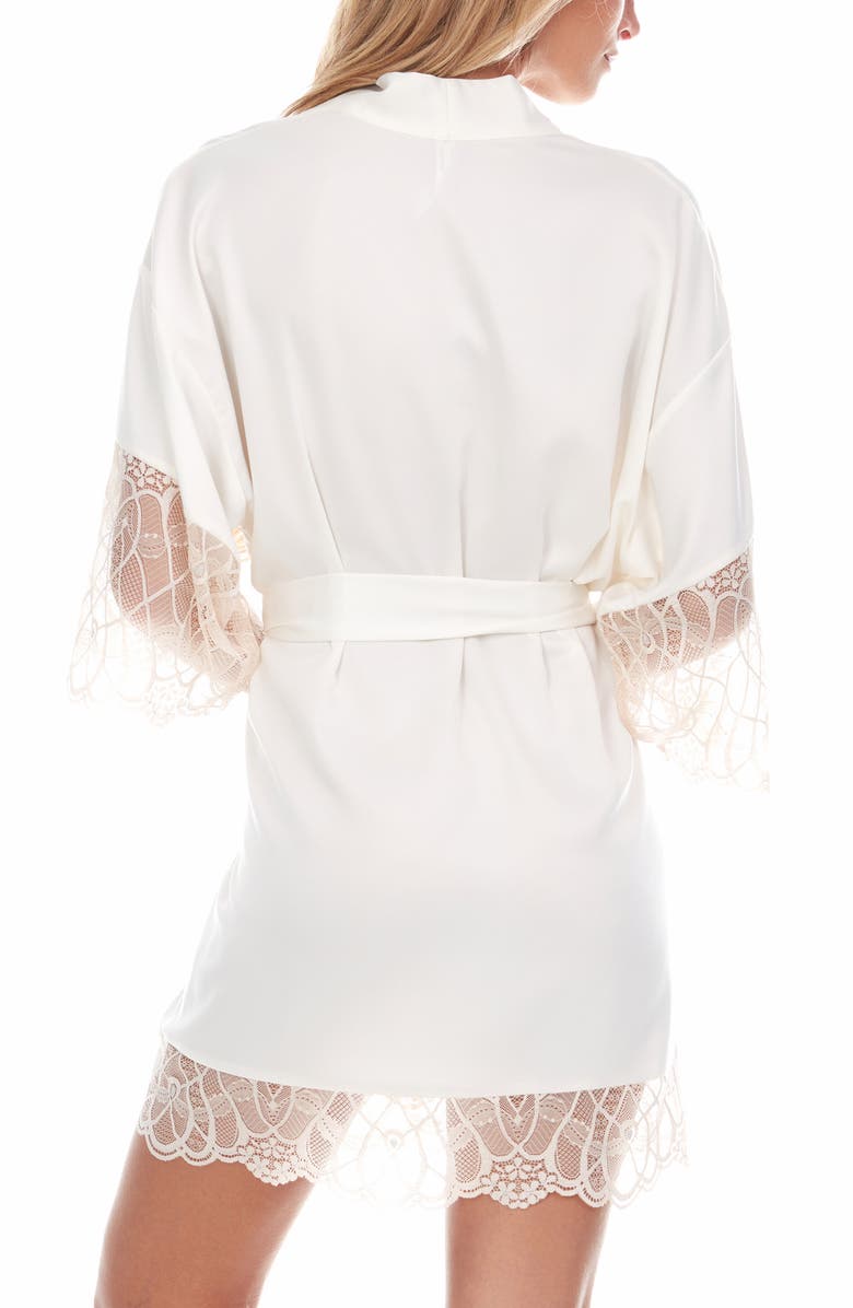 Flora Nikrooz Gabby Lace Trim Satin Chermeuse Wrap, Alternate, color, Ivory